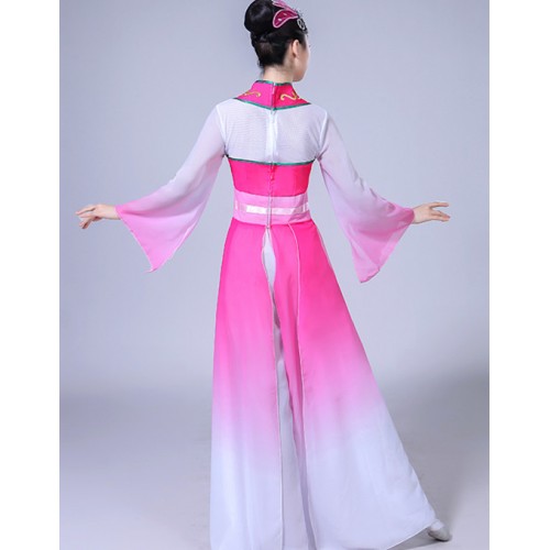 Women's chinese folk dance costumes pink gradient hanfu fairy ancient traditional classical dance dresses costumes